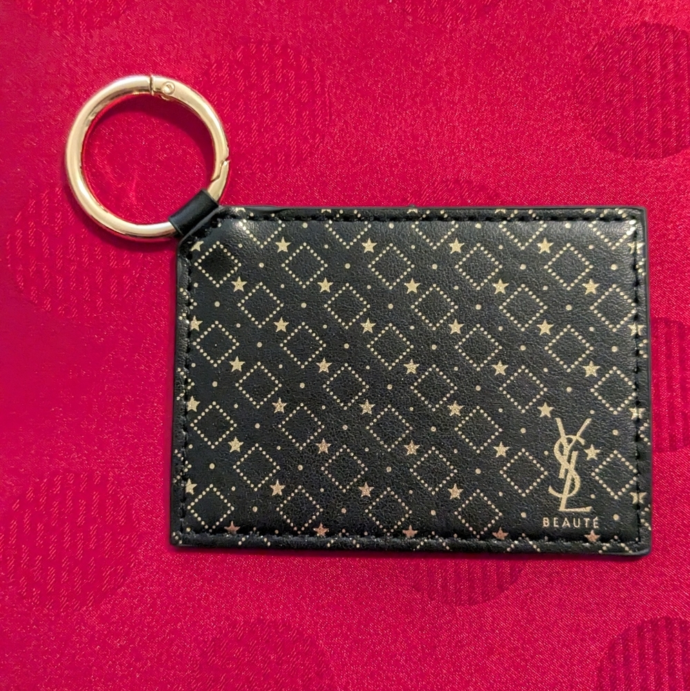 🆕 Yves Saint Laurent Mirror Keychain Keyring Bag Charm YSL Black With Gold Star - Picture 1 of 7